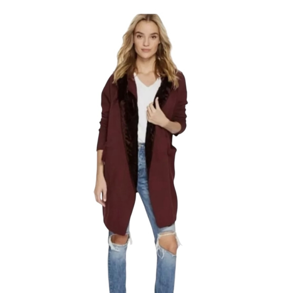 Free People Westwood Hooded Long Cardigan Velvet Trim Size Small - Picture 10 of 11